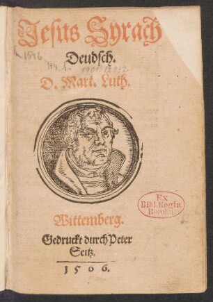 Jesus Syrach || Deudsch.|| D. Mart. Luth.||