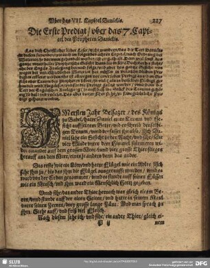 Die erste [- fünffte] Predigt, uber das 7. Capitel des Propheten Danielis