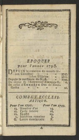 Epoques pour l'année 1789
