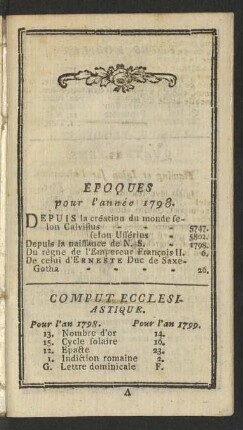 Epoques pour l'année 1789