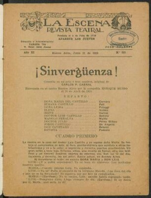 ¡Sinvergüenza! : comedia en un acto y tres cuadros