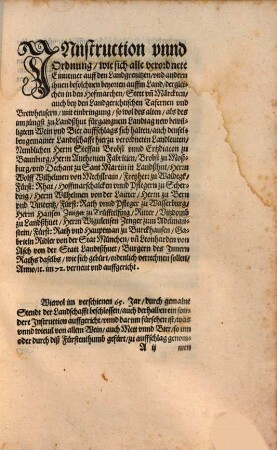 Instruction vnnd Ordnung aller Undereinnemer des Auffschlags im Fürstenthumb Bayrn, anno ... 72. verneut vnd auffgericht