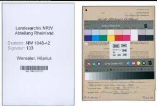 Entnazifizierung Hilarius Wenseler , geb. 24.04.1898 (Angestellter)