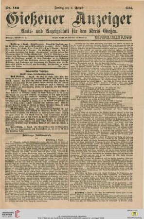 Heidelberger Jubiläumsbriefe III. In: Gießener Anzeiger, Nr. 180, 06.08.1886, S. [1]-[2]
