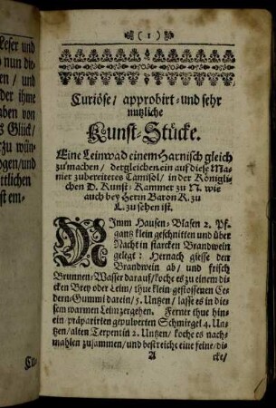 Curiöse/ approbirt- und sehr nutzliche Kunst-Stücke.