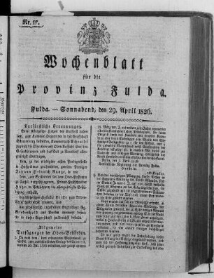 Nr. 17, Ausgabe vom 29. April 1826