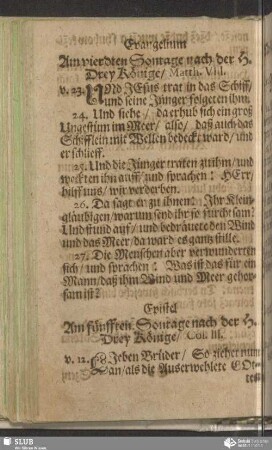 [Am fünfften Sontage nach der Heiligen Drey Könige]