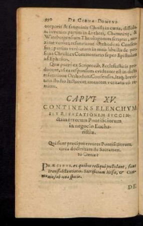 Caput XV. Continens Elenchum Seu Refutationem Succinctam errorum Pontificiorum in negocio Eucharistiae.