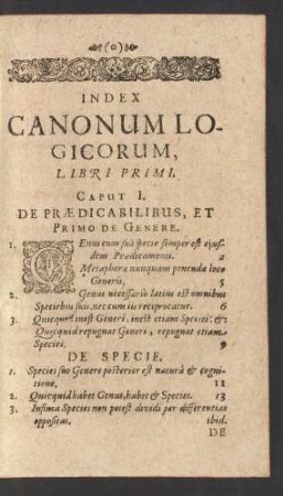 Index Canonum Logicorum, Libri Primi.