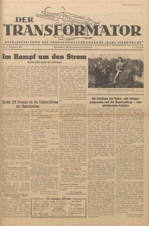 TRO-Betriebszeitung 'Der Transformator'; Nr. 38/1957 (September 1957)