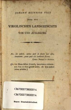 Über des Virgilischen Landgedichts Ton und Auslegung