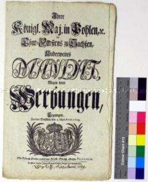 Mandat von Friedrich August I. Kurfürst von Sachsen betreffend die gewaltsame Anwerbung von Soldaten