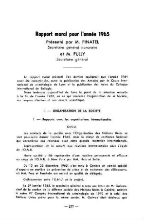 277-288, Rapport morale pour l'année 1965