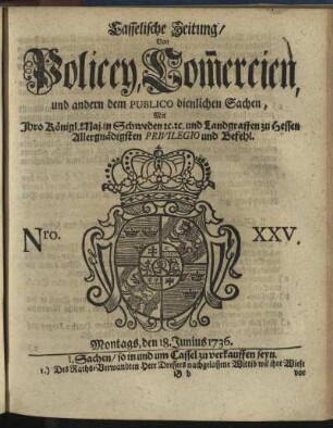 Nro. XXV, Montags, den 18. Junius 1736