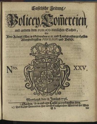 Nro. XXV, Montags, den 18. Junius 1736