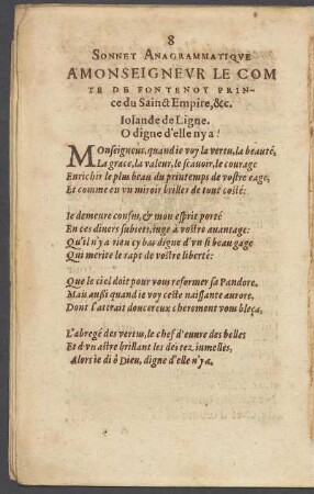 Sonnet anagrammatique a Monseigneur le Comte de Fontenoy