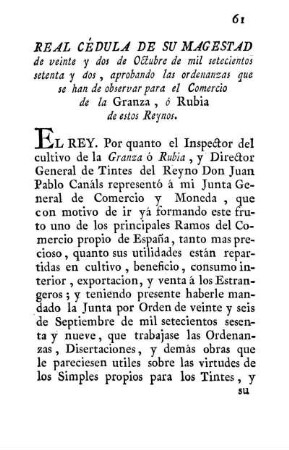 Real cédula de su Magestad de veinte y dos de Octubre de mil setecientos setenta y dos...