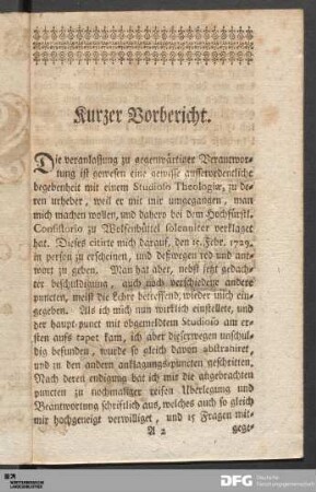 Kurzer Vorbericht.