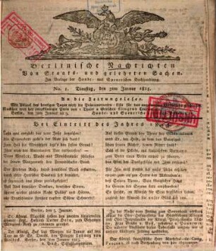 Berlinische Nachrichten von Staats- und gelehrten Sachen. 1815,1/6, 1815,1/6