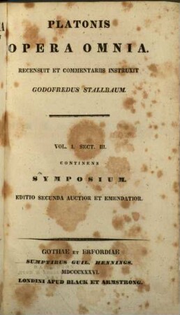 Platonis Opera omnia, Vol. 1, Sect. 3. Symposium