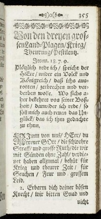 Von den dreyen grossen Land-Plagen/ Krieg/ Theurung/ Pestilentz.