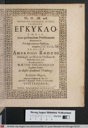 Mathematicarum Disciplinarum Enkyklopaidia. cum quibusdam Problematis Mathematicis