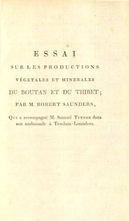 Essai sur les productions végetales et minerales du Boutan et du Thibet
