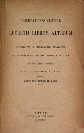 Observationes criticae in Lucretii librum alterum