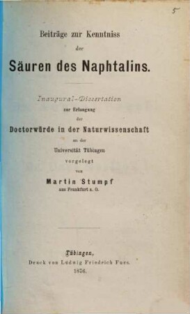 Beiträge zur Kenntnis der Säuren des Naphtalins : Tübinger Inaugural-Dissertation