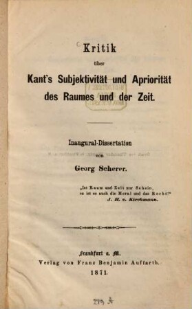 Kritik über Kant's Subjektivität und Apriorität des Raumes und der Zeit