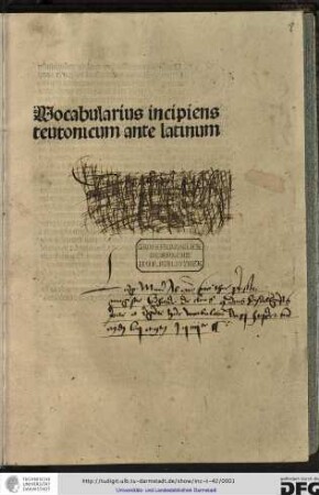 Vocabularius incipiens teutonicum ante latinum.