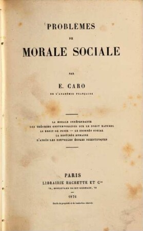 Problèmes de morale sociale : La morale indépendante, les théories contemporaines sur le droit naturel ...