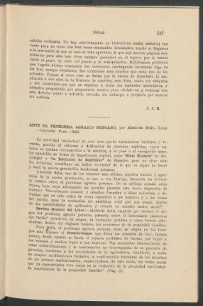 "Ante el problema agrario peruano", por Abelardo Solís, Lima, Editorial Perú, 1928