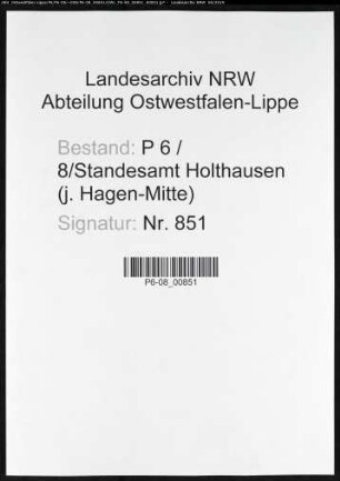 Sterberegister Standesamt Hagen-Holthausen