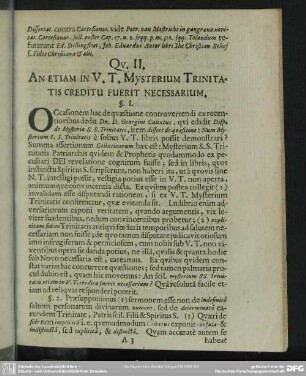 Qu. II. An Etiam In V. T. Mysterium Trinitatis Creditu Fuerit Necessarium