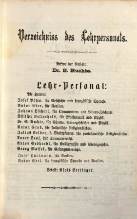 Jahresbericht über die Königlich-Bayerische Realschule nebst Gewerblicher Fortbildungsschule zu Ingolstadt, 1877/78