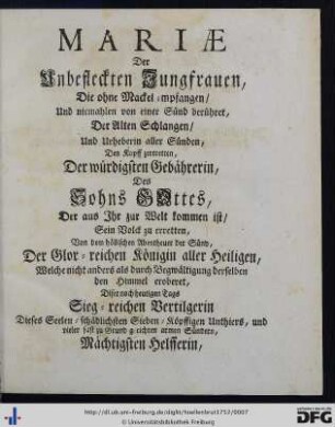 Mariae der Unbefleckten Jungfrauen ...