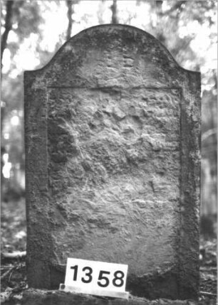 Grabstein 1358 (Index: 99900276) Material: Sandstein Zustand: Vorderseite völlig verwittert Maße HxBxT: 94x61x9 cm Beschreibung: Stele mit Konvexbogenabschluss: Grabstein 1358