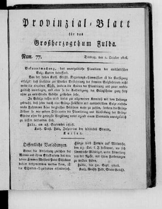 Num. 77., Ausgabe vom 1. Oktober 1816