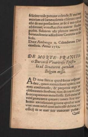 De Morte Francisci Burcardi Vinariensis Epistola ad Senatorem quendam Belgam missa.