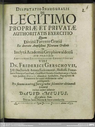 Disputatio inauguralis de legitimo propriae et privatae authoritatis exercitio