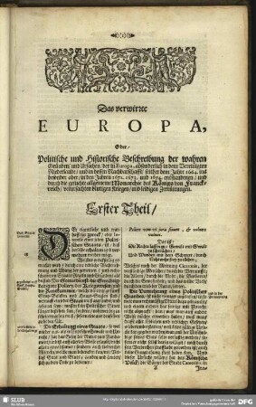 Erster Theil. [Das allgemeine und besondere Staats-Interesse eines jeden Potentaten und Republick in Europa]