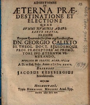 Adsertiones De Aeterna Praedestinatione Et Electione