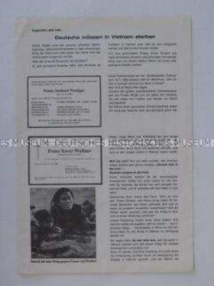 Propagandaflugblatt der DFU zum Tod von deutschen Söldnern im Vietnam-Krieg