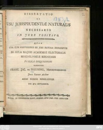 Dissertatio De Usu Jurisprudentiæ Naturalis Necessario In Jure Positivo