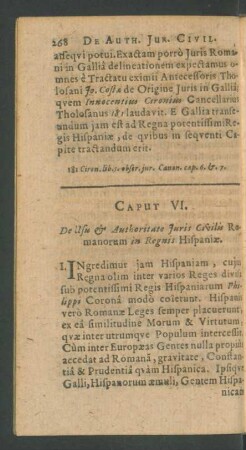 Caput VI. De Usu et Authoritate Juris Civilis Romanorum in Regnis Hispaniae.