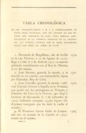 Tabla cronológica de los conquistadores y M. I. S. Gobernadores de estas islas Filipinas ...