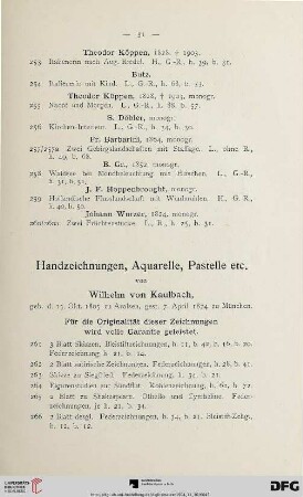 Handzeichnungen, Aquarelle, Pastelle etc. von Wilhelm von Kaulbach (Nr. 261-299)