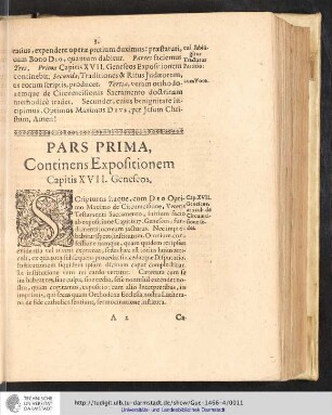 Pars prima. Continens Expositionem Capitis XVII. Geneseos