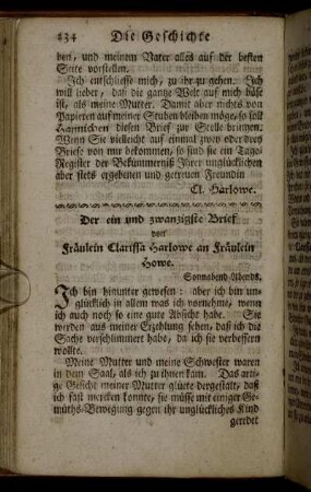 Der sechs und zwanzisgte Brief von Fräulein Clarissa Harlowe an Fräulein Howe. - Der dreyßigste Brief von Fräulein Clarissa Harlowe an Fräulein Howe.